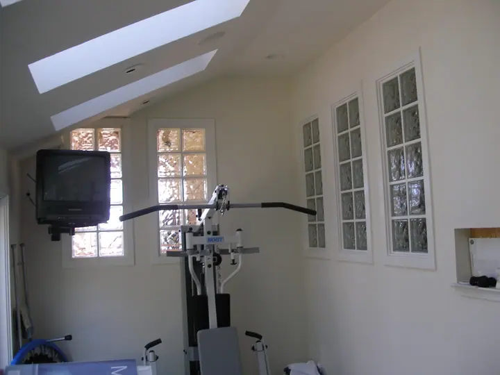Deck converted to a work out room in Mill Valley: block windows