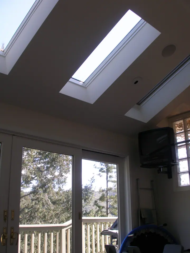 Deck converted to a work out room in Mill Valley: velux skylights