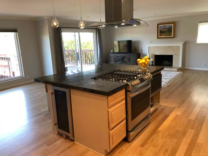 Wall removal kitchen alteration that created a great room in Terra Linda, San Rafael: the island
