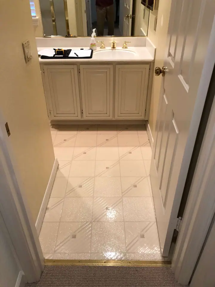 Guest bath remodel in San Rafael: Before vanity from doorway