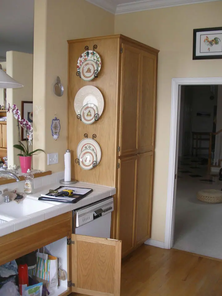 Kitchen reorientation remodel with special features in Petaluma: Before new fr location