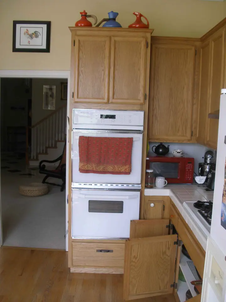 Kitchen reorientation remodel with special features in Petaluma: Before north end