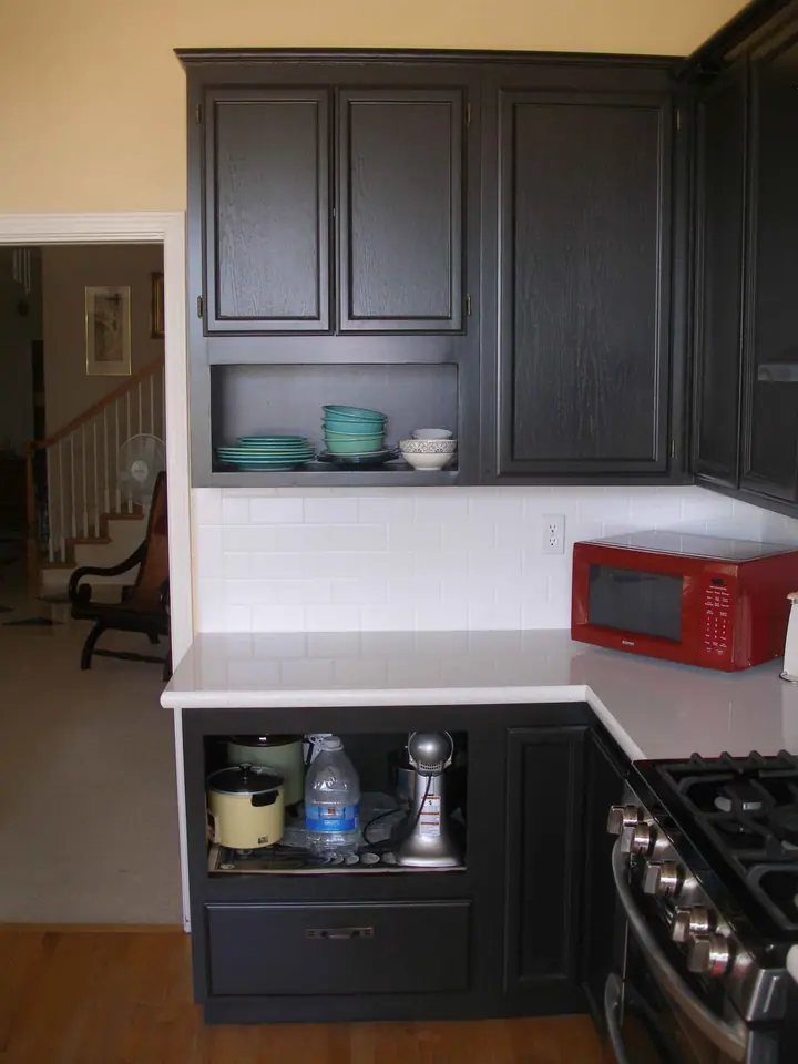 Kitchen reorientation remodel with special features in Petaluma: old oven location new look