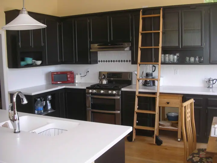 Kitchen reorientation remodel with special features in Petaluma: oven corner from sink