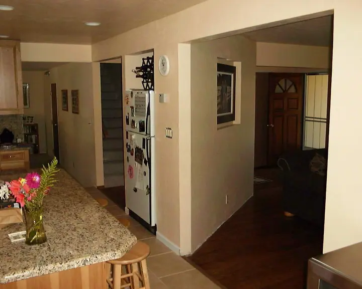Major kitchen alteration in Novato: south wall with recessed fridge
