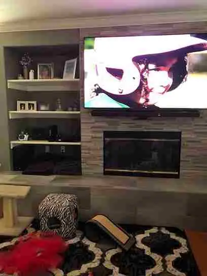 Novato fireplace remodel: hearth and shelves