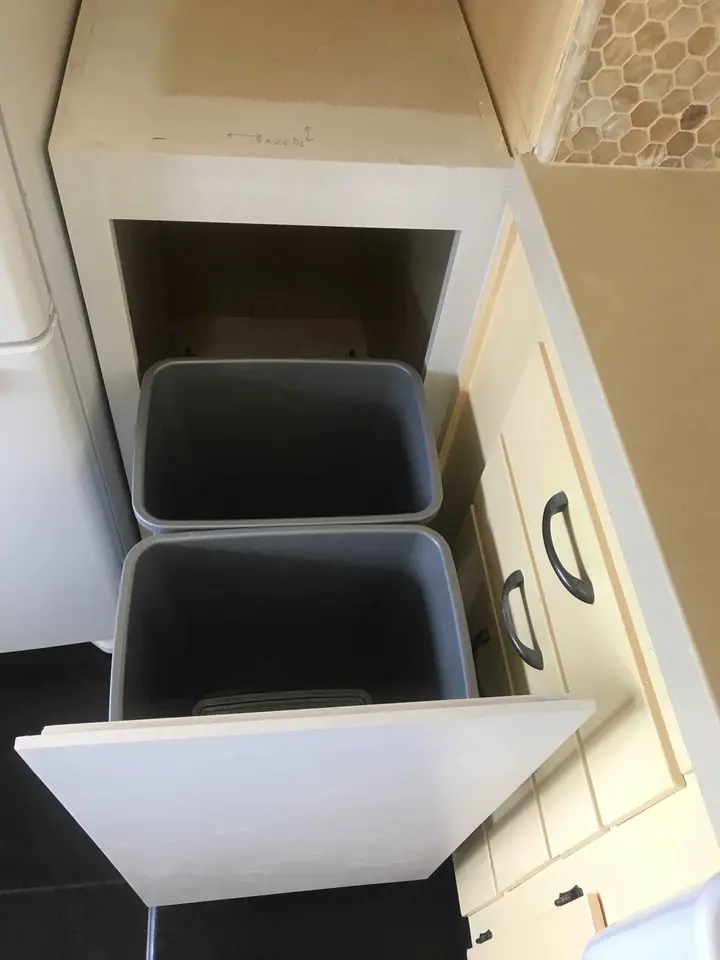 Re-creating a kitchen to work better in Tiburon: new base cab is a trash pull out