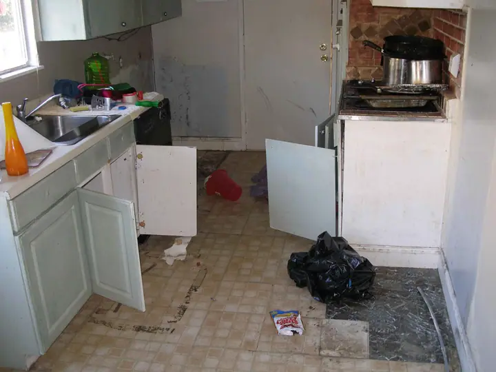 Rental kitchen that was in bad shape, Novato: Before wide