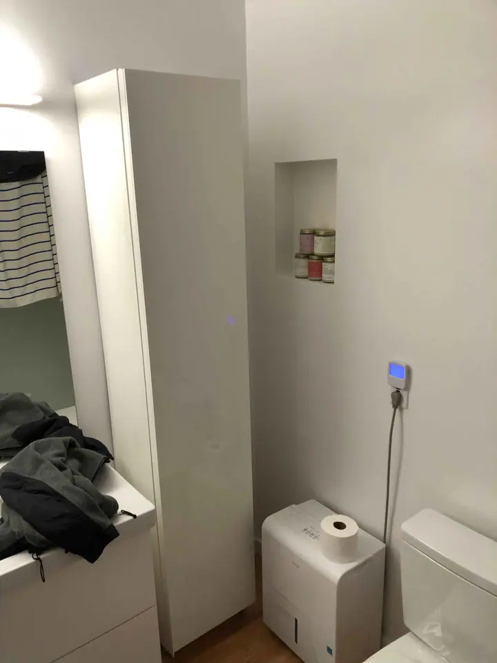 Retrofitting a washer and dryer into a bathroom in Mill Valley: Before closer