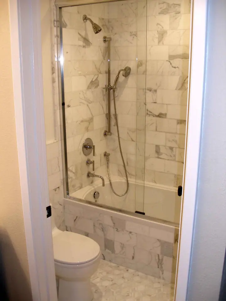 Stylish bathroom in Park Side area of San Francisco: tub shower