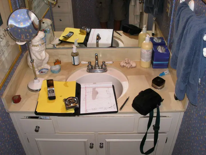 Uniquely personalized Greenbrae, Marin bathroom: vanity before